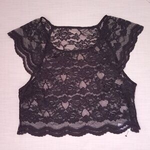 Dynamite Women's Black Lace Top Cropped Floral Roses Sheer Feminine Size S